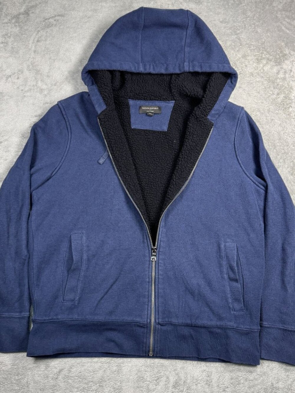 Banana Republic Eco Hoodie Mens L Sherpa Lined Jacket Blue Gorpcore Outdoor